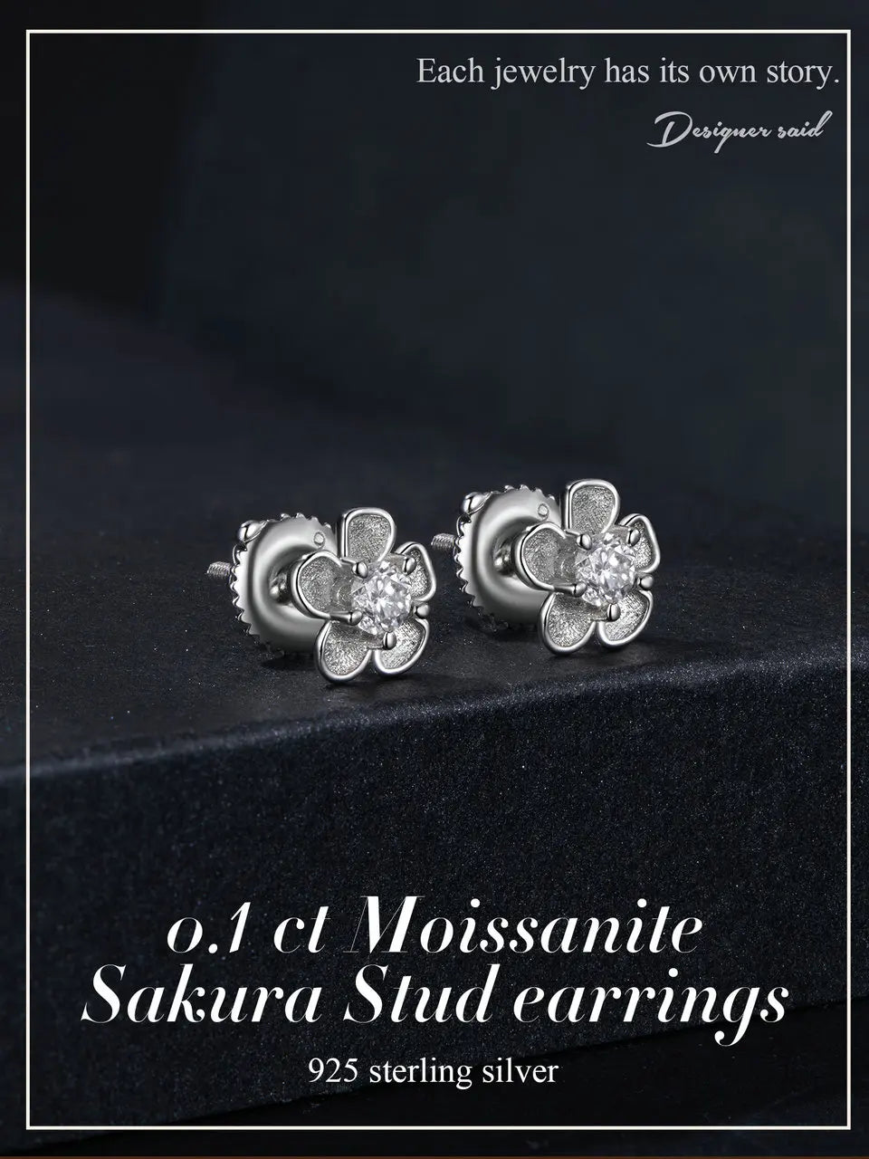 Moissanite 925 Sterling Silver Sakura Stud Earrings VVS1 Screw Back