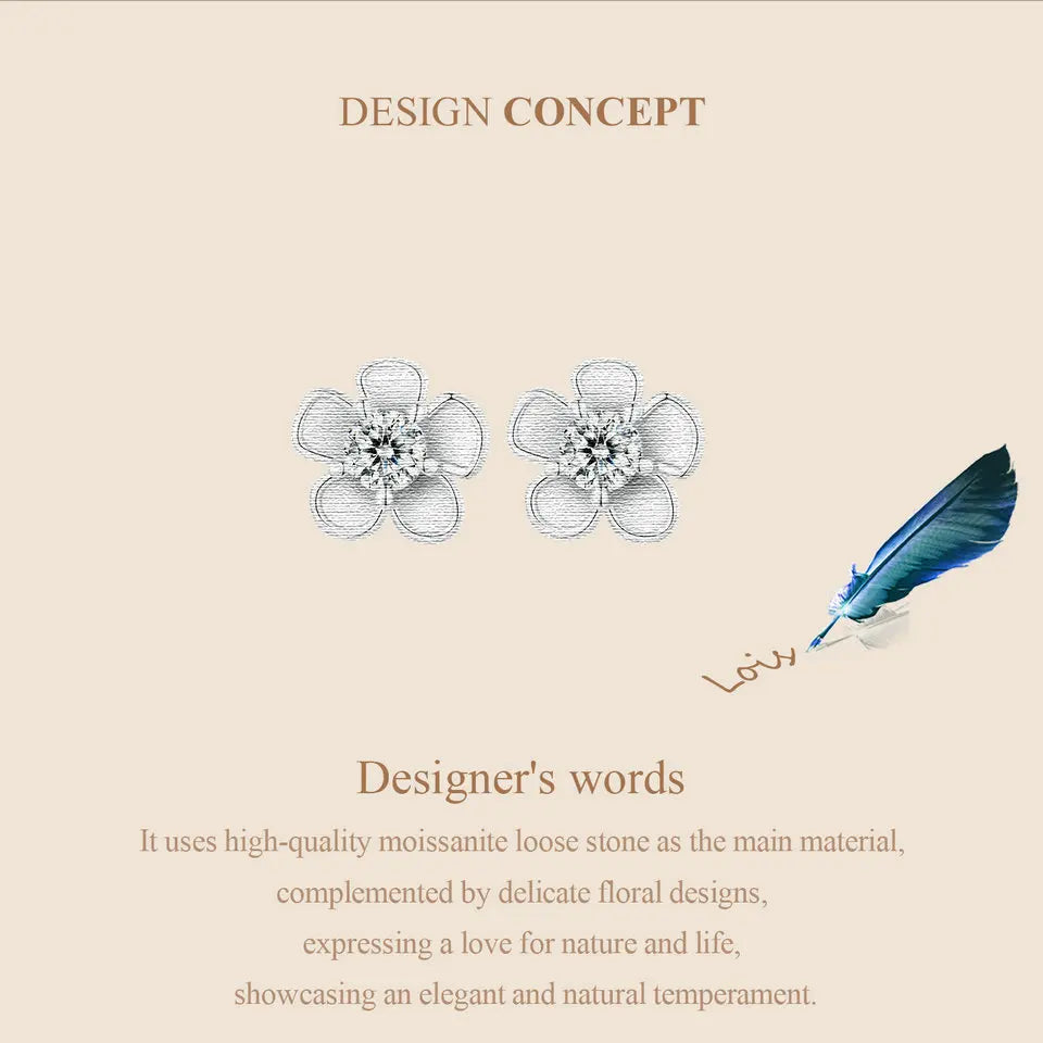 Moissanite 925 Sterling Silver Sakura Stud Earrings VVS1 Screw Back