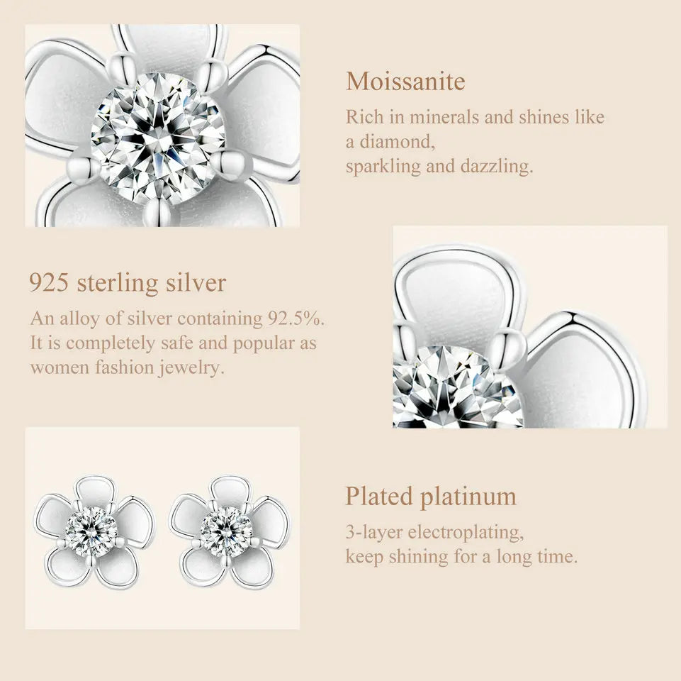 Moissanite 925 Sterling Silver Sakura Stud Earrings VVS1 Screw Back