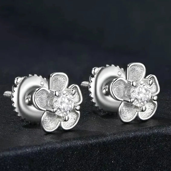 Moissanite 925 Sterling Silver Sakura Stud Earrings VVS1 Screw Back