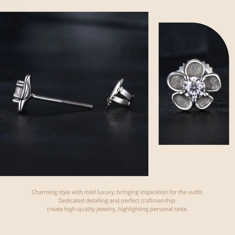 Moissanite 925 Sterling Silver Sakura Stud Earrings VVS1 Screw Back