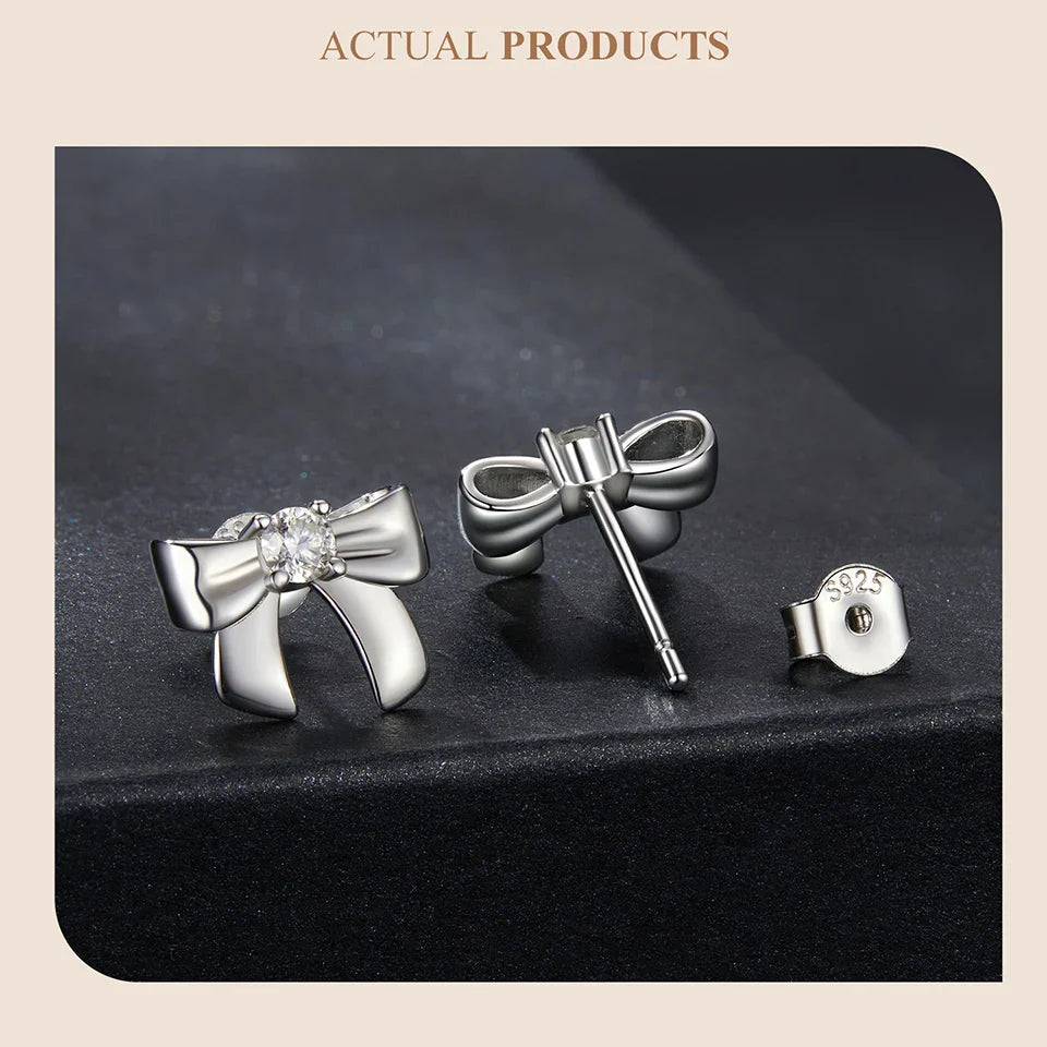 Moissanite Bowknot Stud Earrings S925 Silver Clip-On Wedding Engagement Gift