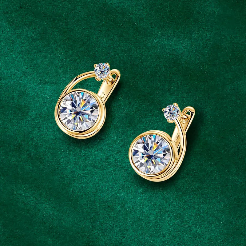 Moissanite Clip Hoop Earrings 925 Sterling Silver D-Color White Round Cut