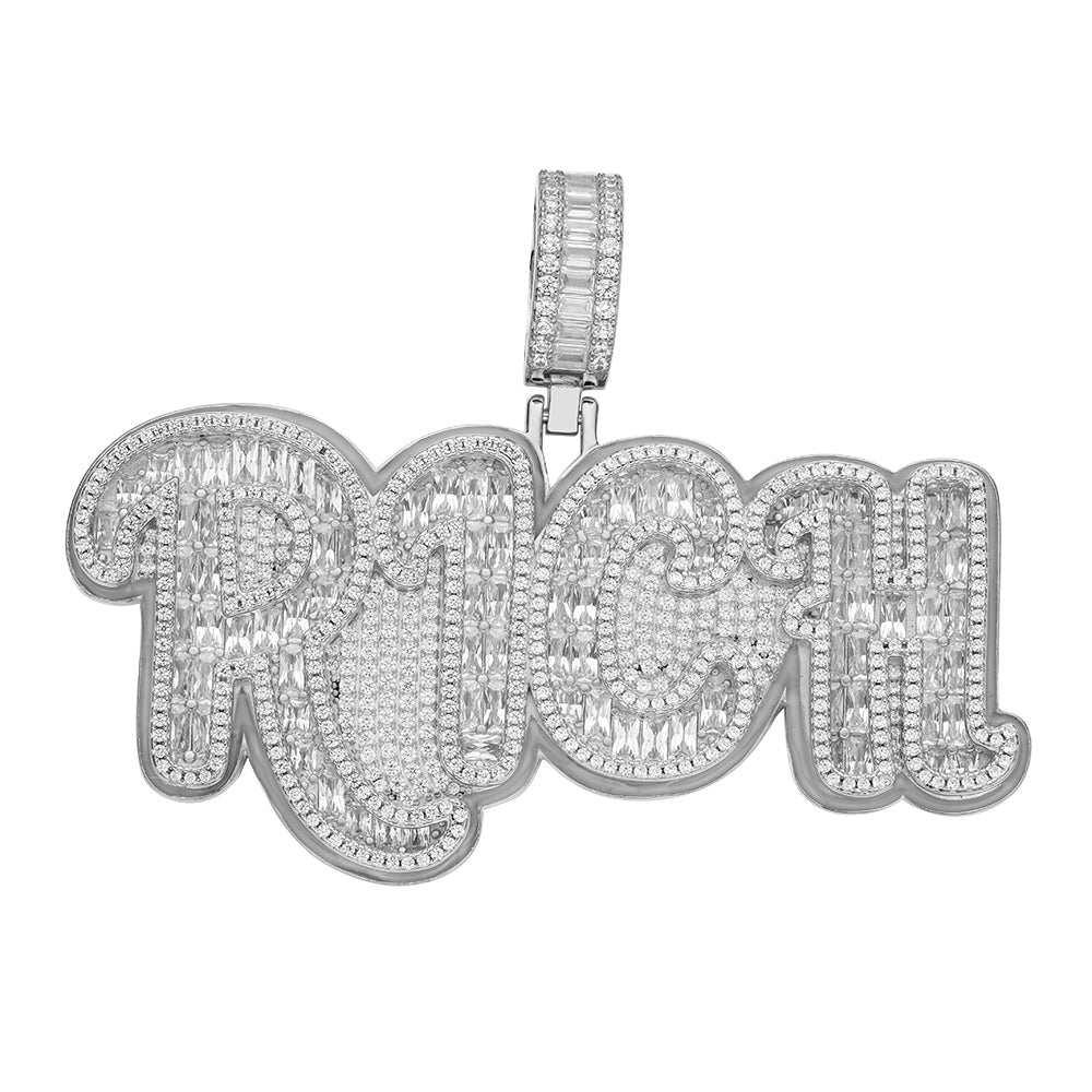 Moissanite Cubic Zirconia Bold Hip Hop Pendant Silver
