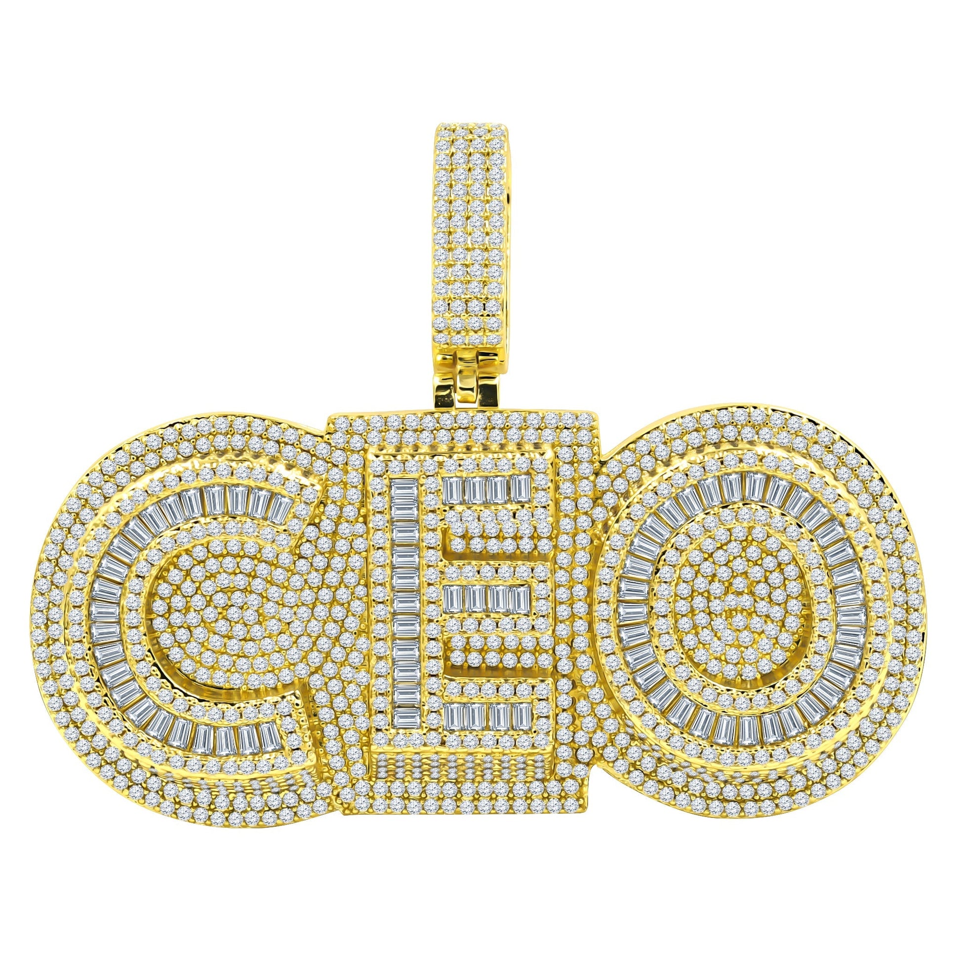 Moissanite CZ CEO Pendant Iced Out Baguette Pave White