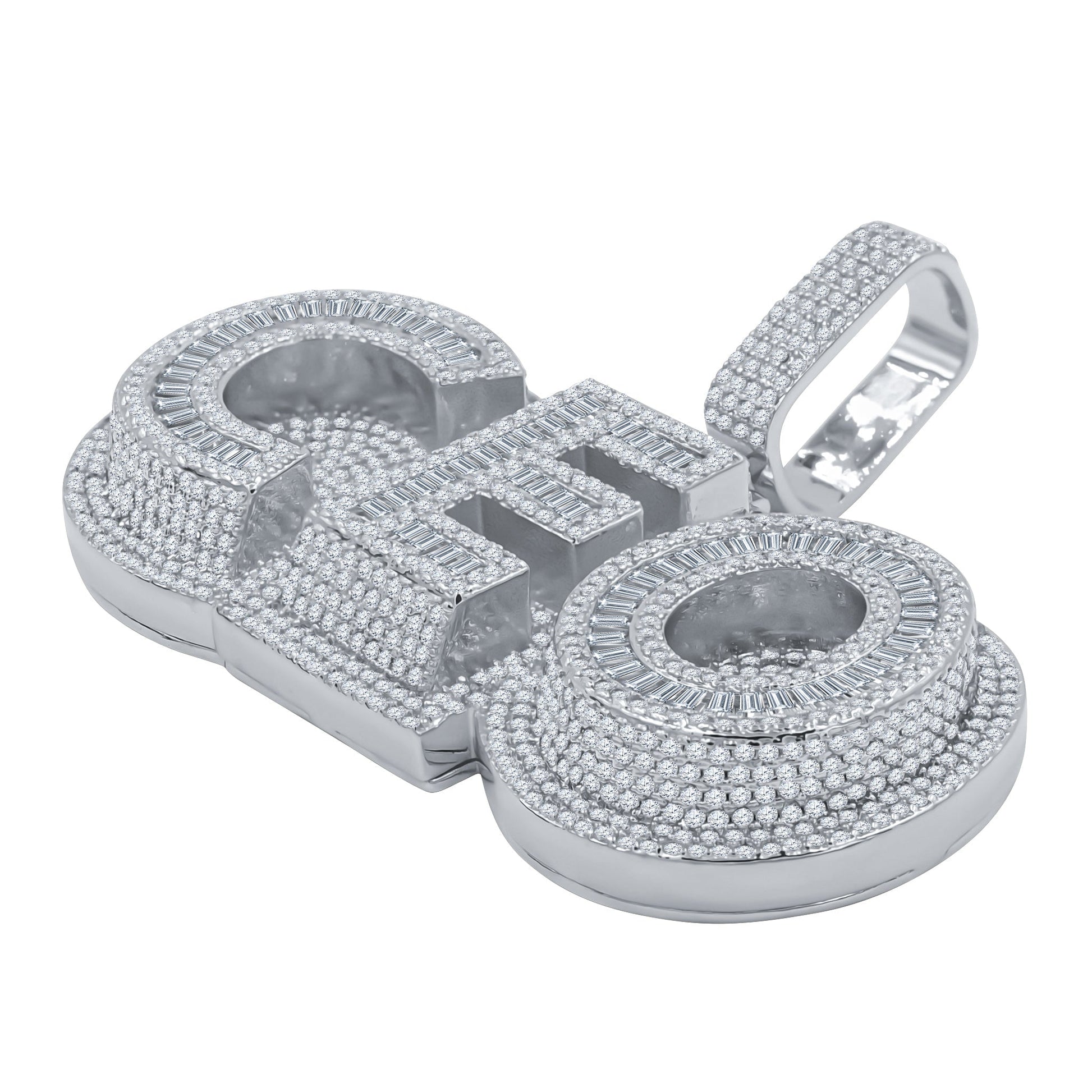 Moissanite CZ CEO Pendant Iced Out Baguette Pave White