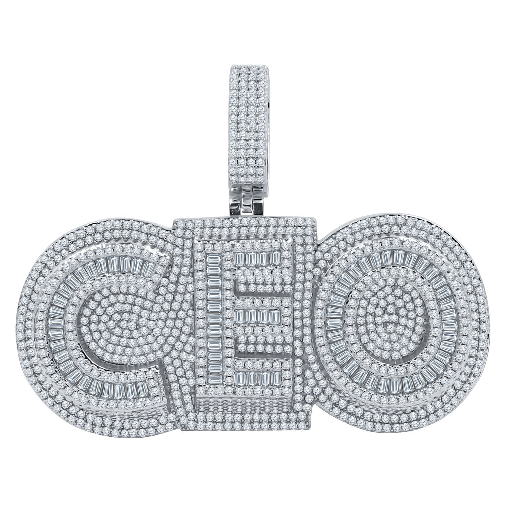 Moissanite CZ CEO Pendant Iced Out Baguette Pave White