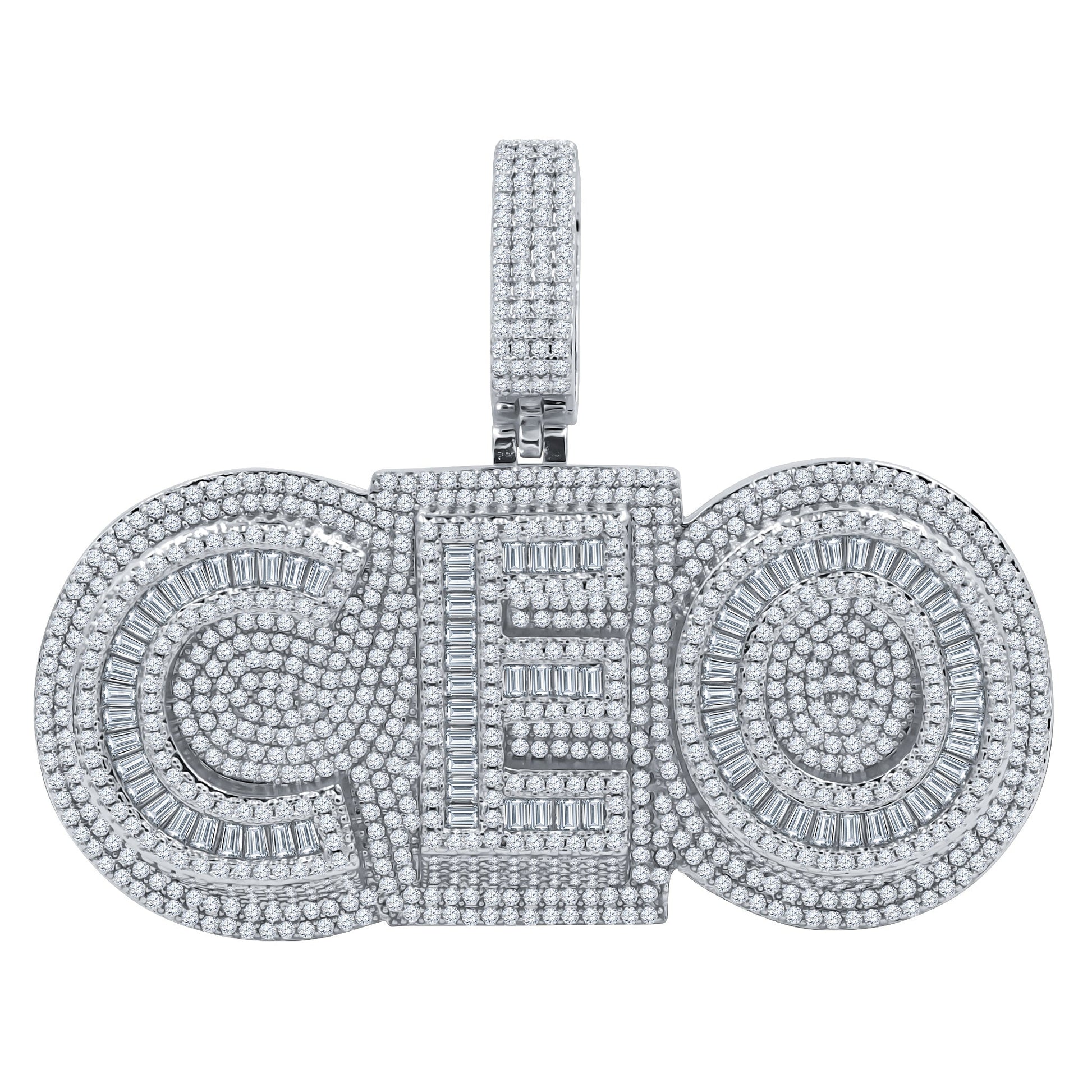 Moissanite CZ CEO Pendant Iced Out Baguette Pave White
