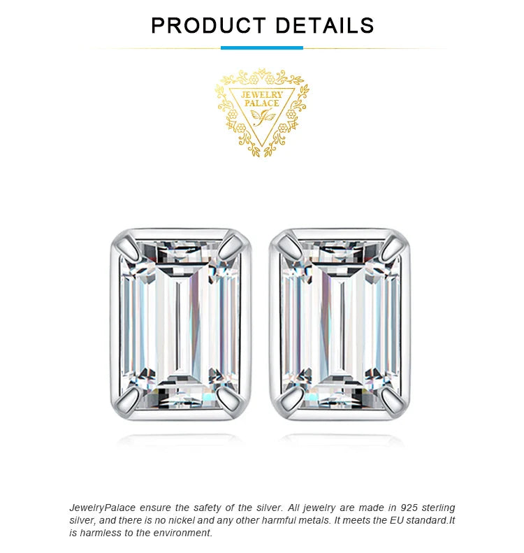 Moissanite D Color 1.6ct Pair Emerald Cut 925 Sterling Silver Stud Earrings
