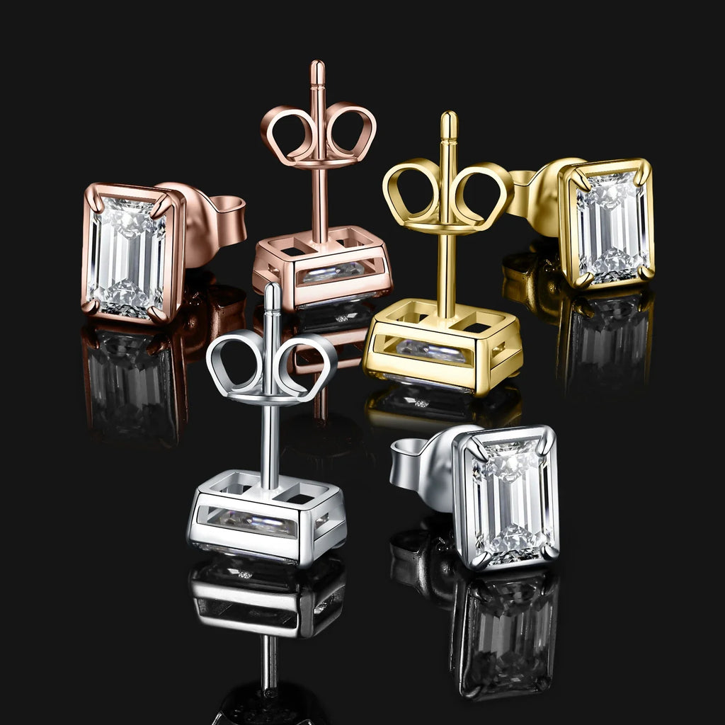 Moissanite D Color 1.6ct Pair Emerald Cut 925 Sterling Silver Stud Earrings