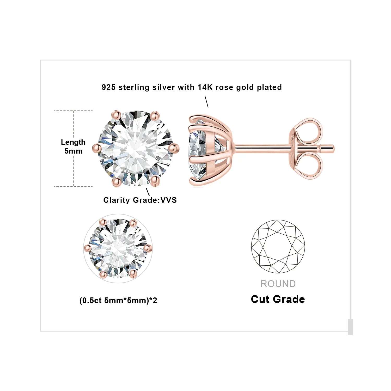 Moissanite D Color Round Solitaire Stud Earrings 0.6-6ct Sterling Silver