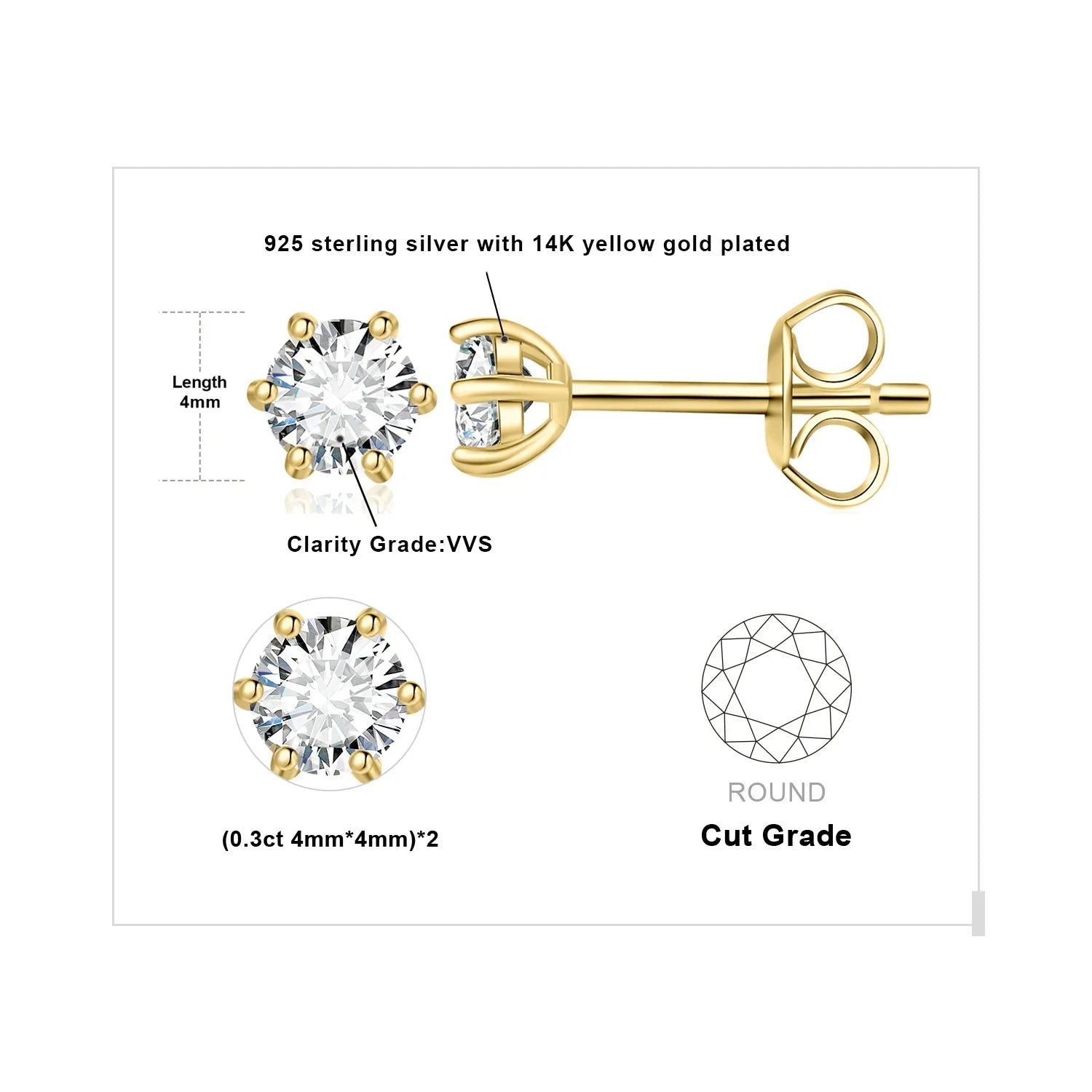 Moissanite D Color Round Solitaire Stud Earrings 0.6-6ct Sterling Silver