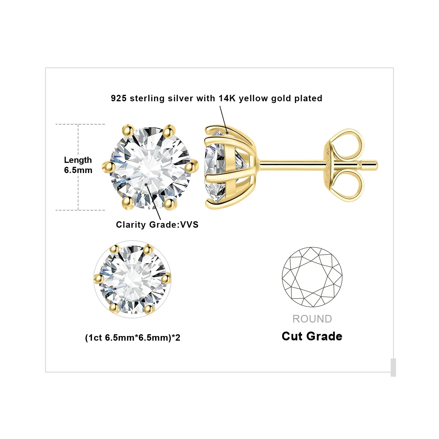 Moissanite D Color Round Solitaire Stud Earrings 0.6-6ct Sterling Silver