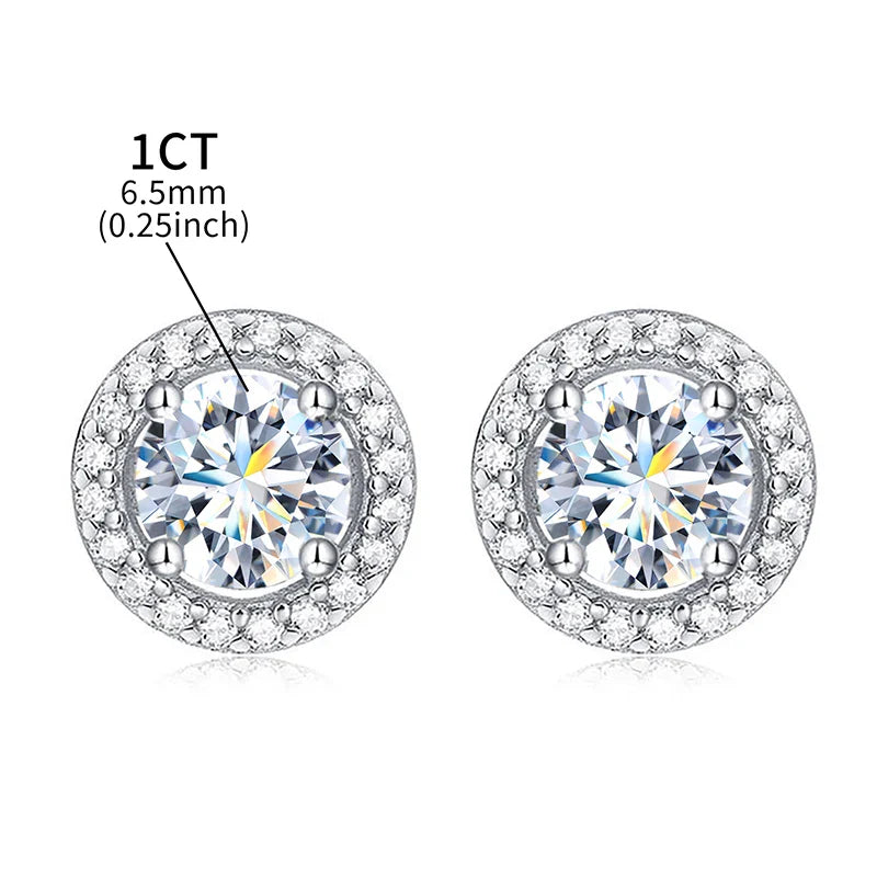 Moissanite Diamond Stud Earrings 925 Sterling Silver Round Halo Wedding Jewelry