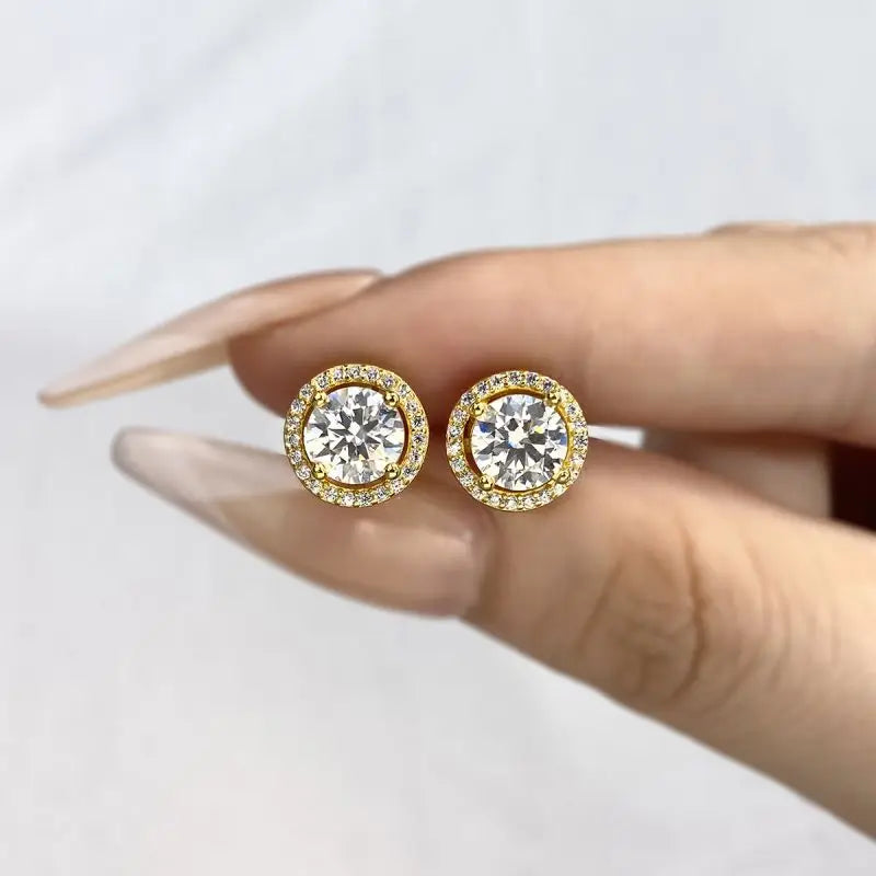 Moissanite Diamond Stud Earrings 925 Sterling Silver Round Halo Wedding Jewelry