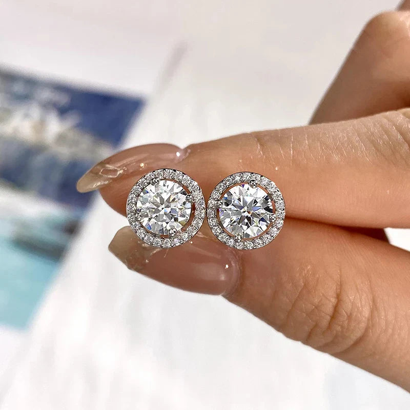Moissanite Diamond Stud Earrings 925 Sterling Silver Round Halo Wedding Jewelry
