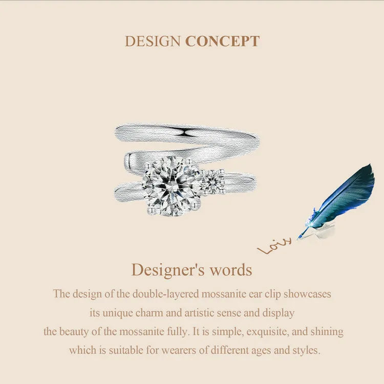 Moissanite Double Layer Clip Earring S925 Sterling Silver Mother's Day Gift