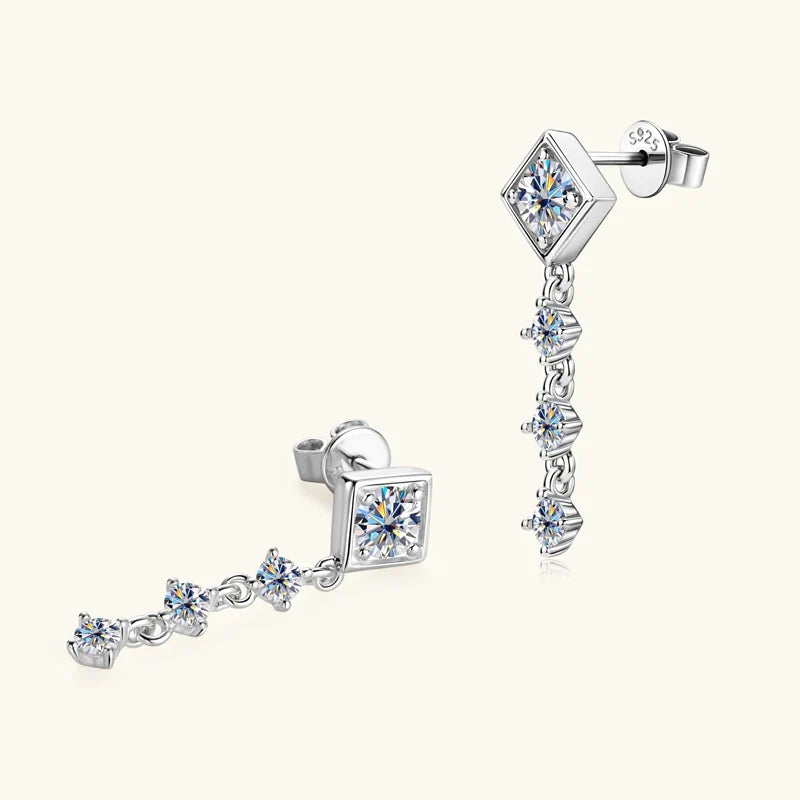 Moissanite Drop Earrings Round D Full Cut Solitaire 925 Sterling Silver