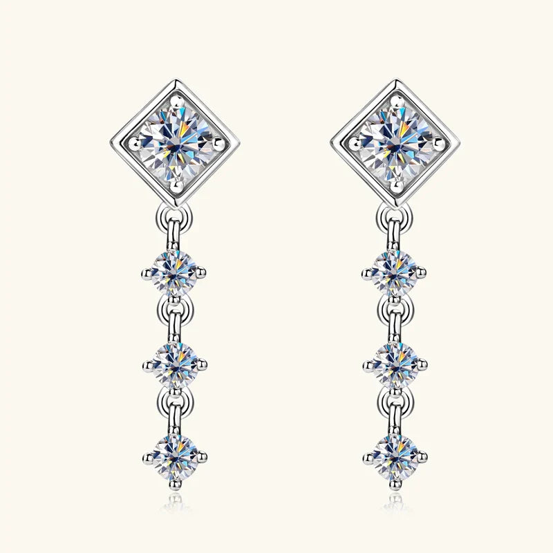Moissanite Drop Earrings Round D Full Cut Solitaire 925 Sterling Silver