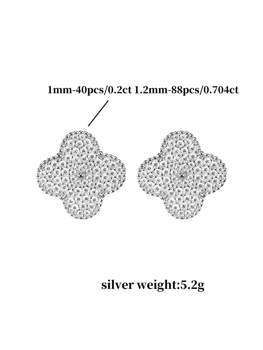 Moissanite Four-Leaf Clover Clip Earrings 925 Sterling Silver Women Studs