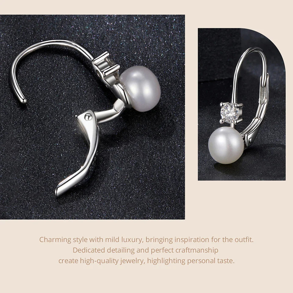 Moissanite Freshwater Pearl Drop Earrings 925 Sterling Silver Round Cut Dangle