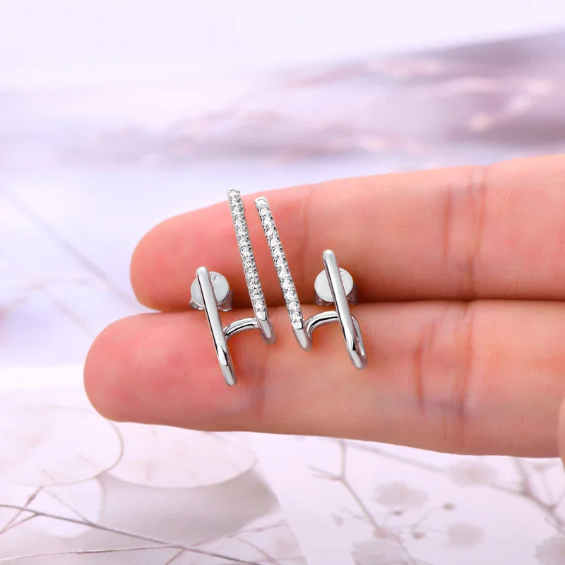 Moissanite Geometric Stud Earrings 925 Sterling Silver Push Back Gift For Women