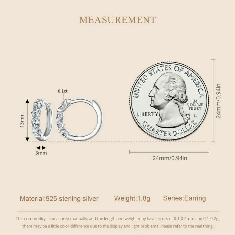 Moissanite Hoop Earrings 925 Sterling Silver D Color Round Sparkling 13mm