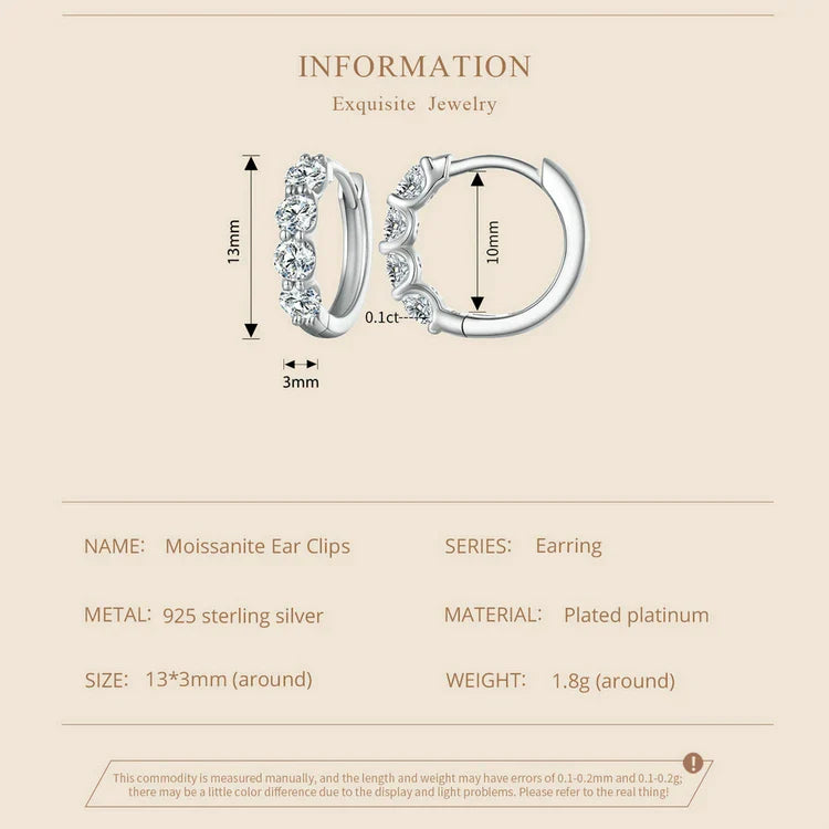 Moissanite Hoop Earrings 925 Sterling Silver D Color Round Sparkling 13mm