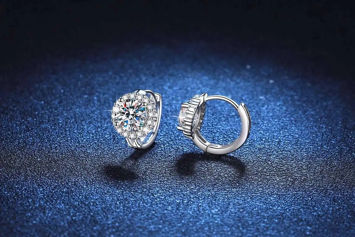 Moissanite Hoop Earrings 925 Sterling Silver Diamond-Cut Wedding Gift For Women