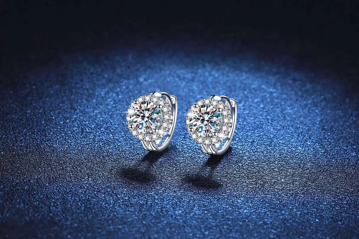 Moissanite Hoop Earrings 925 Sterling Silver Diamond-Cut Wedding Gift For Women
