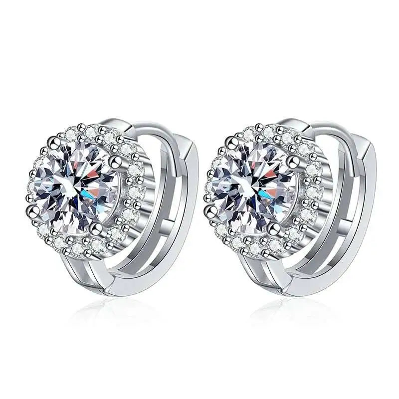 Moissanite Hoop Earrings 925 Sterling Silver Diamond-Cut Wedding Gift For Women
