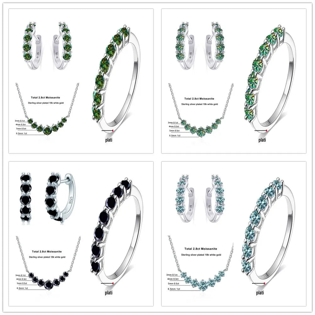 4.5ct Moissanite 925 Sterling Silver Bridal Jewelry Set Ring Necklace Earrings