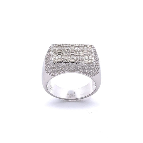 Moissanite Mens Rhodium Iced Out Cuban Link Sterling Ring