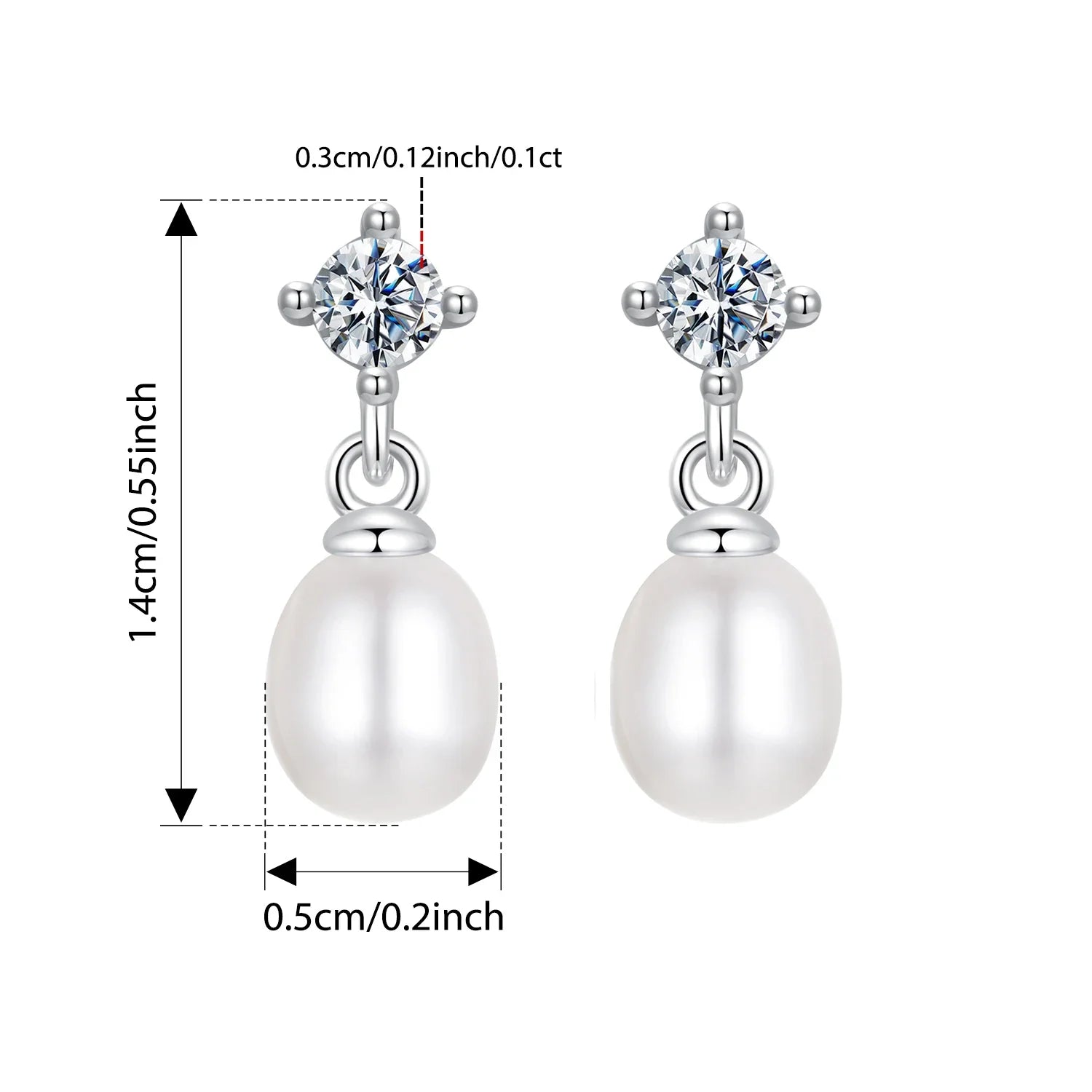 Moissanite Pearl Drop Earrings 925 Sterling Silver 0.1ct Dainty Mom Gift