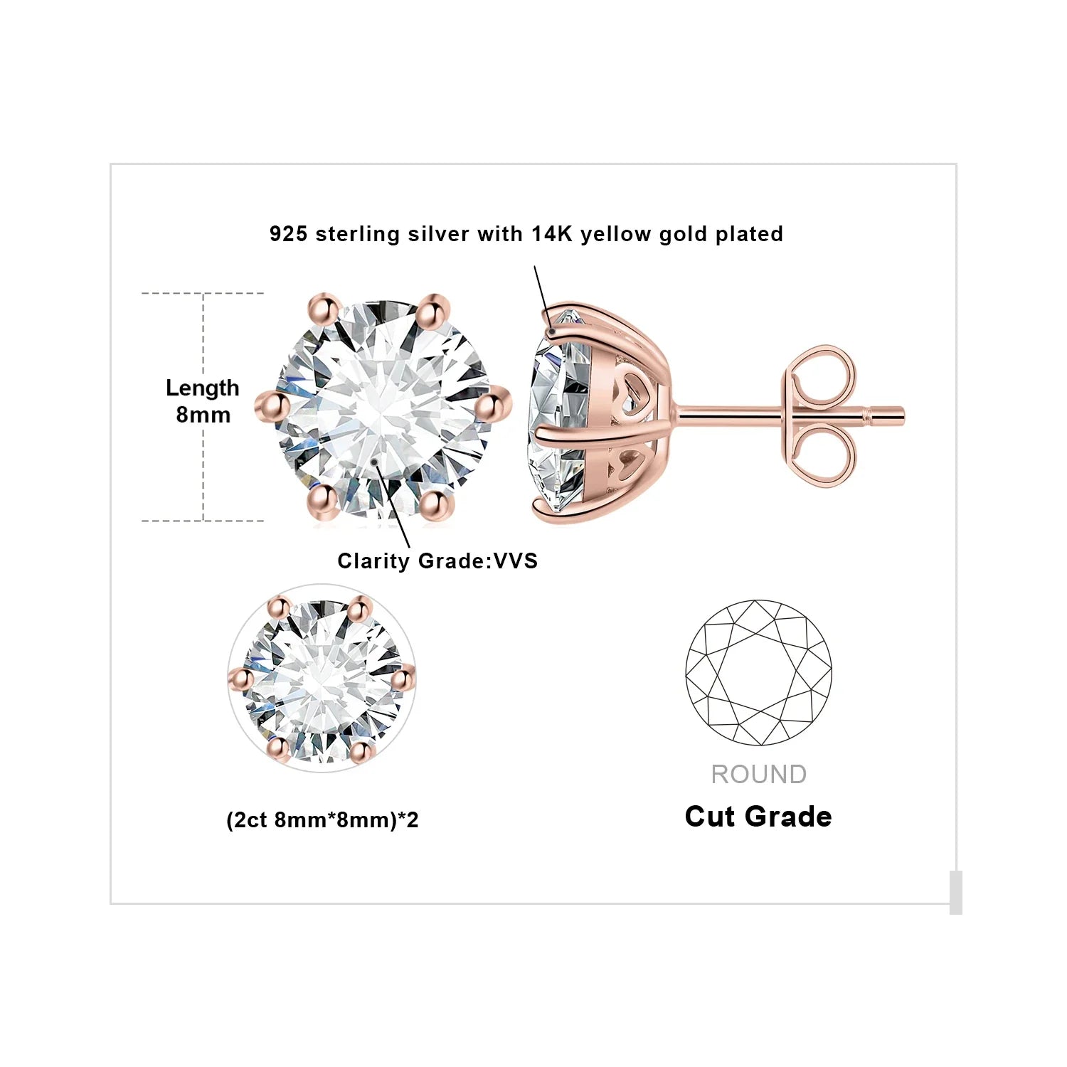 Moissanite D Color Round Solitaire Stud Earrings 0.6-6ct Sterling Silver