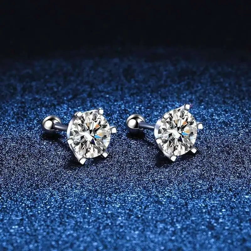 Moissanite Screw Stud Earrings 0.2-2CT D Color 925 Sterling Silver 6 Prong
