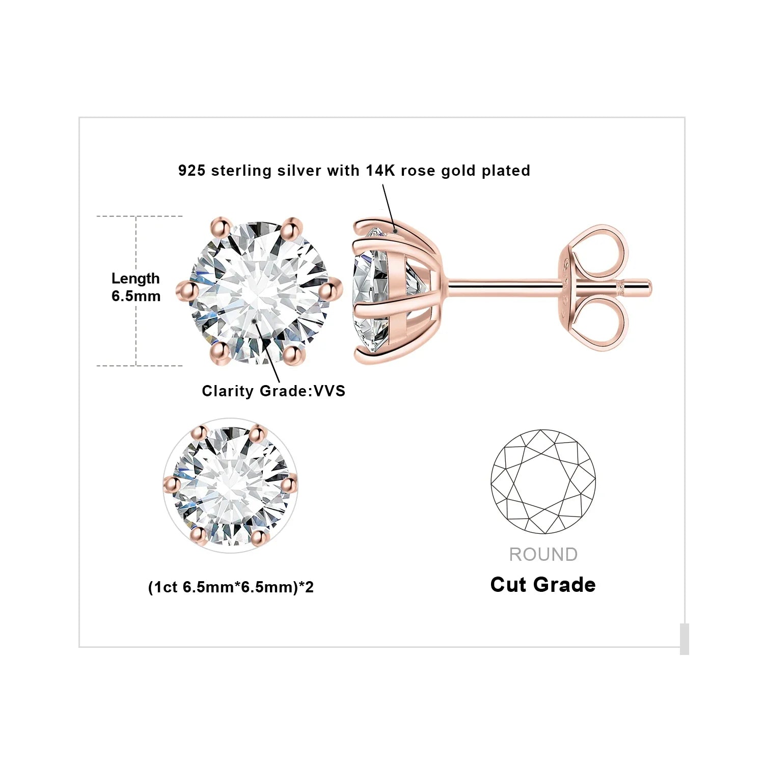 Moissanite D Color Round Solitaire Stud Earrings 0.6-6ct Sterling Silver