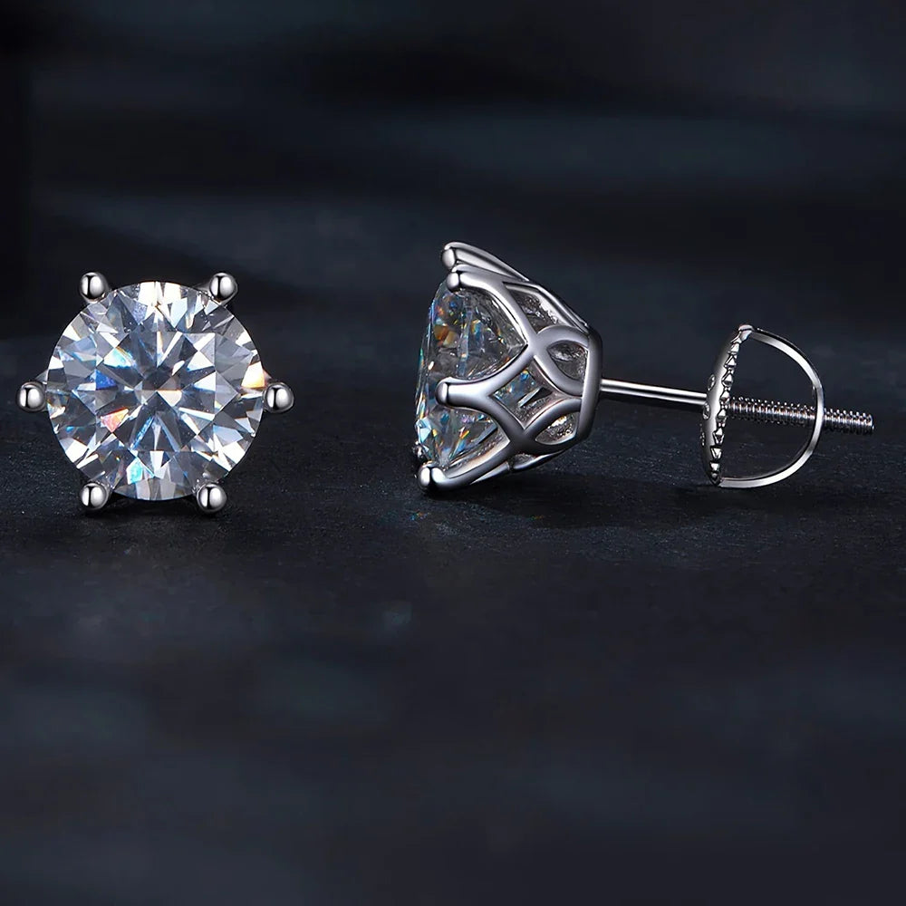 Moissanite Stud Earrings 0.5-2CT Screw Back S925 Sterling Silver 18K Plated