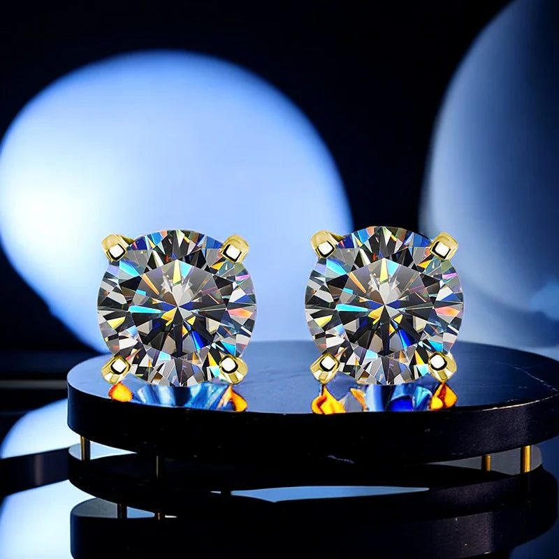 Moissanite Stud Earrings 0.3-3 Carat S925 Sterling Silver Gray Plated