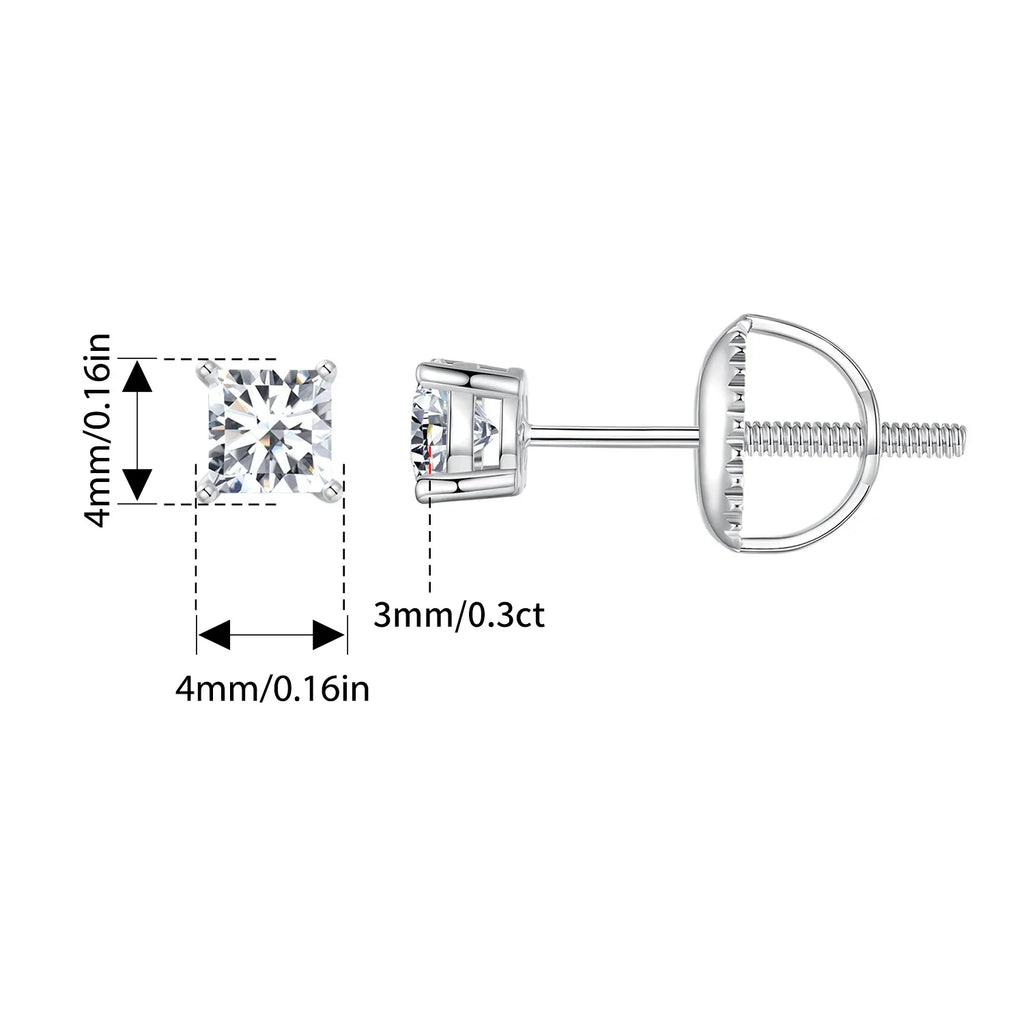 Moissanite Stud Earrings 0.5-1ct Screw Back D VVS1 Lab Created White Gold