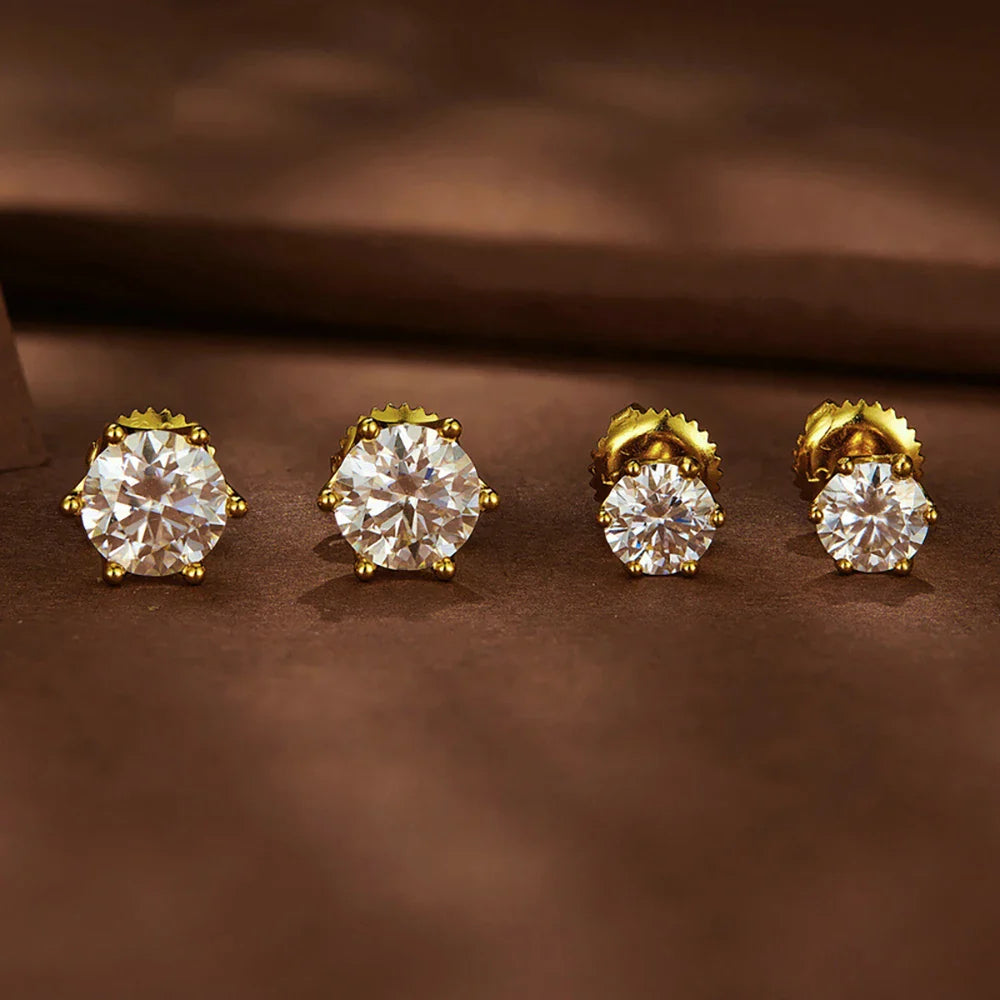 Moissanite Stud Earrings 0.5-2CT Screw Back S925 Sterling Silver 18K Plated