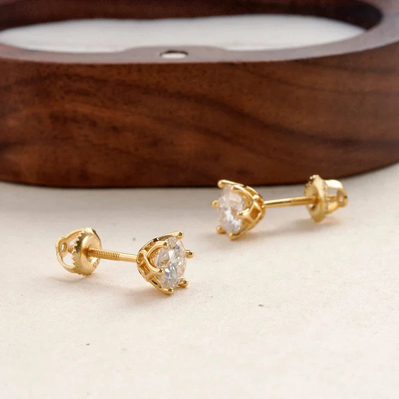Moissanite Stud Earrings 0.5-2CT Screw Back S925 Sterling Silver 18K Plated