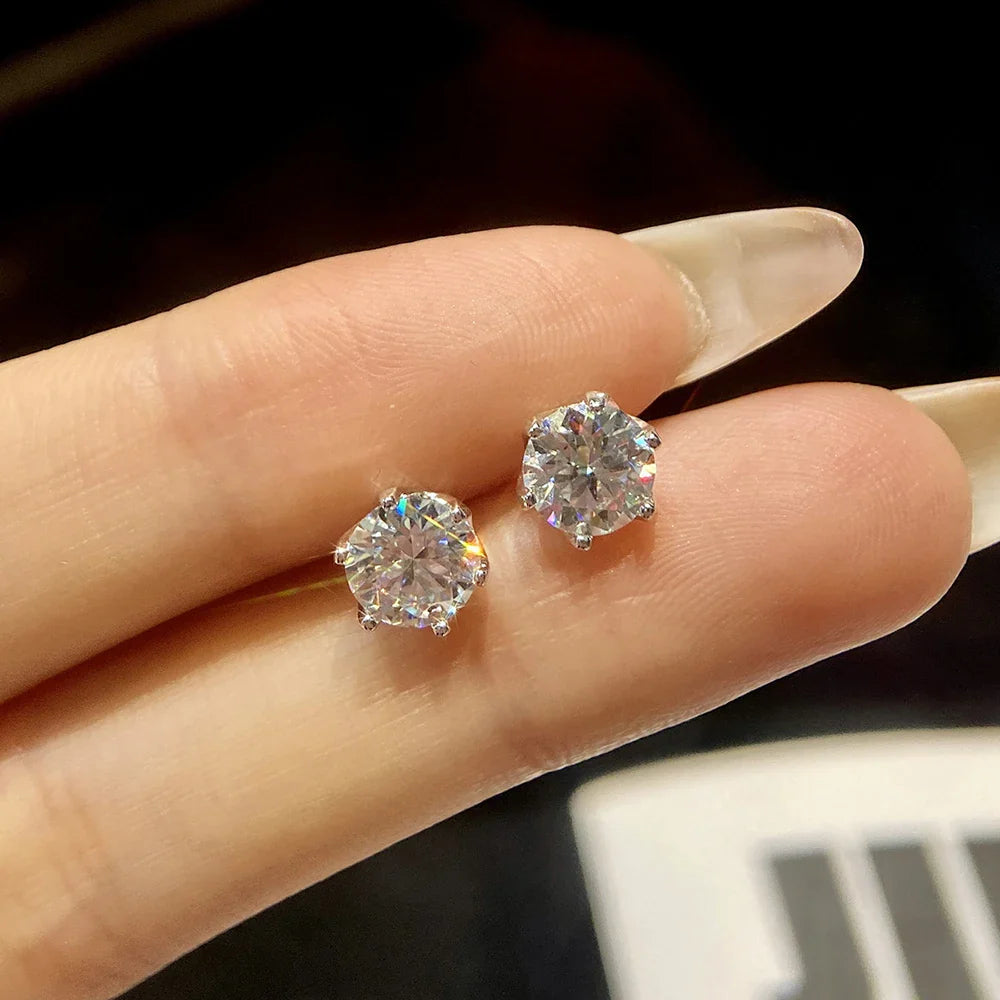 Moissanite Stud Earrings 0.5-2CT Screw Back S925 Sterling Silver 18K Plated