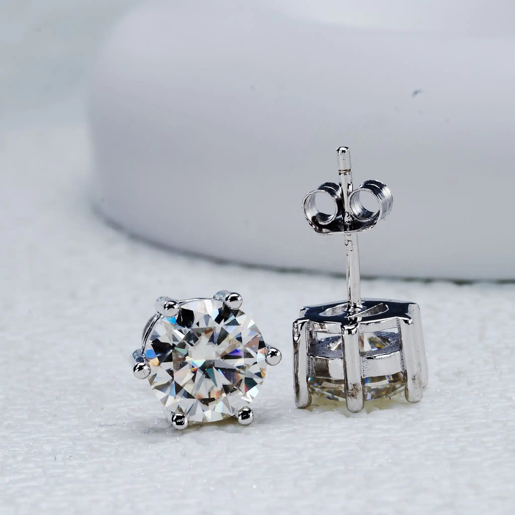 Moissanite Stud Earrings 0.5-3ct D Color GIA Certified 925 Silver Gold Plated