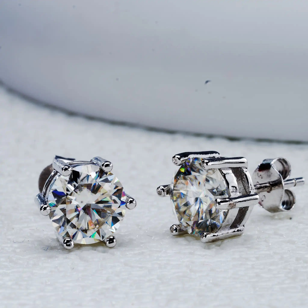 Moissanite Stud Earrings 0.5-3ct D Color GIA Certified 925 Silver Gold Plated