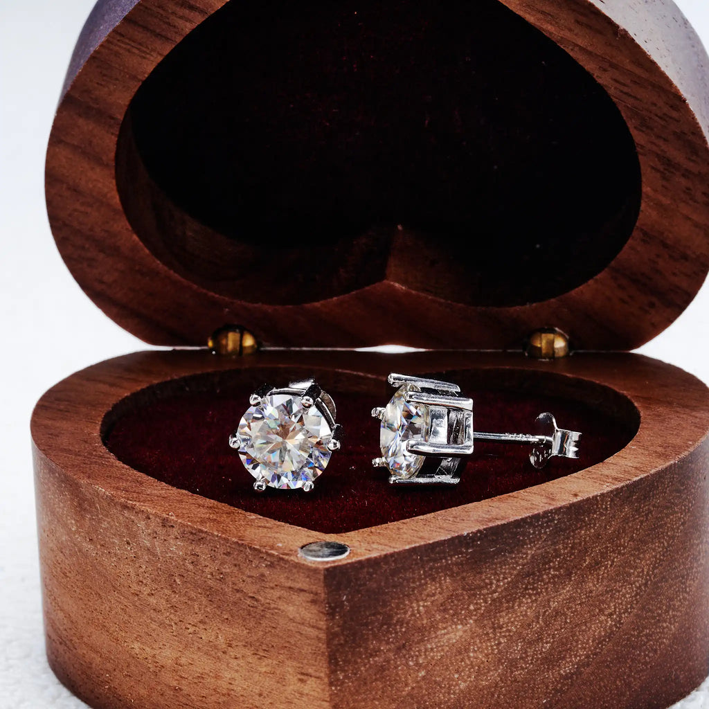 Moissanite Stud Earrings 0.5-3ct D Color GIA Certified 925 Silver Gold Plated