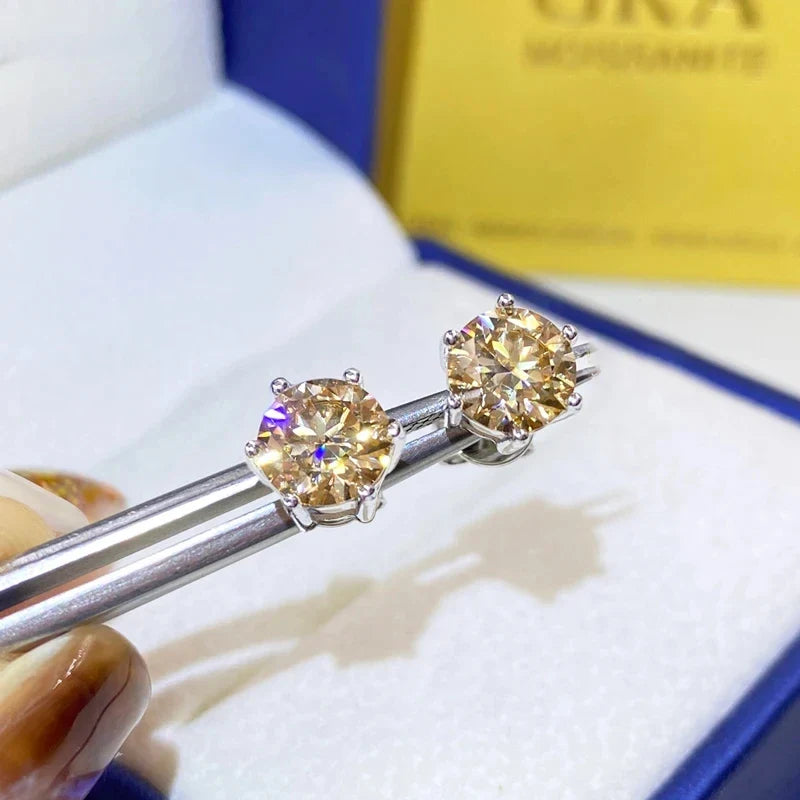 Moissanite Stud Earrings 1-6ct GRA Certified 21 Colors 925 Sterling Silver