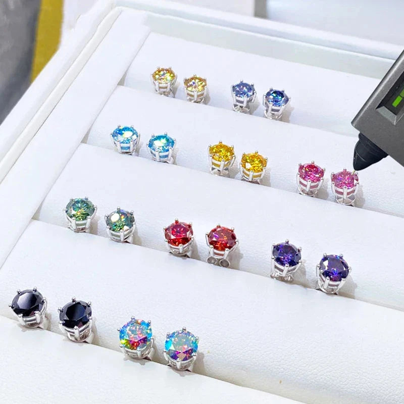Moissanite Stud Earrings 1-6ct GRA Certified 21 Colors 925 Sterling Silver