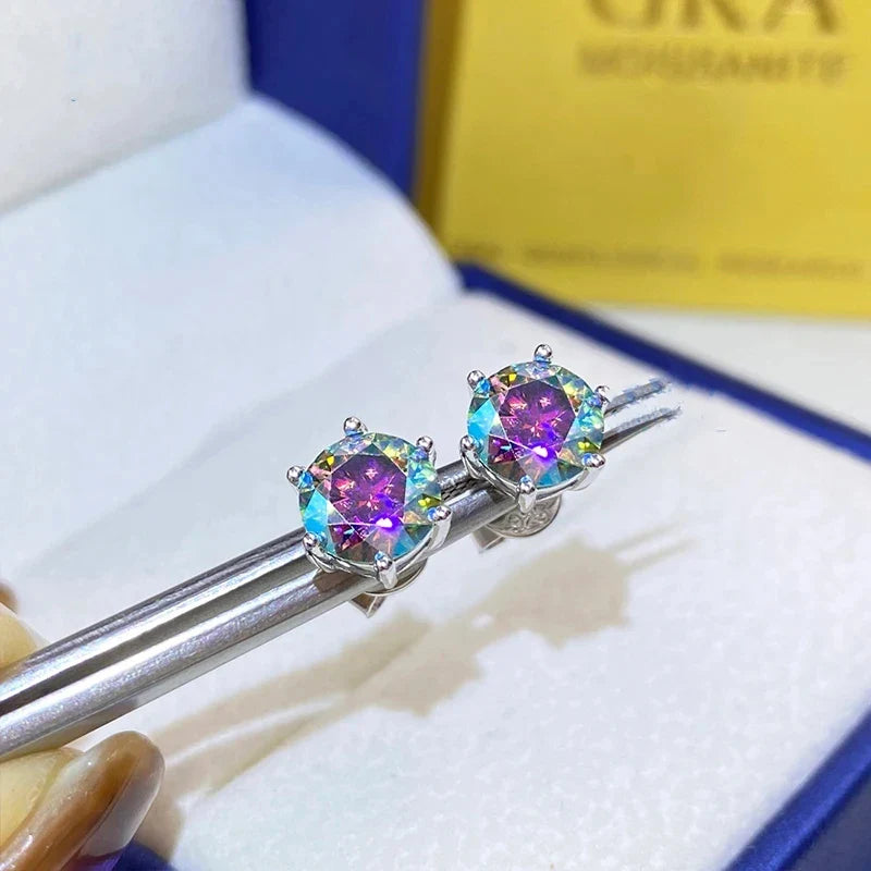 Moissanite Stud Earrings 1-6ct GRA Certified 21 Colors 925 Sterling Silver