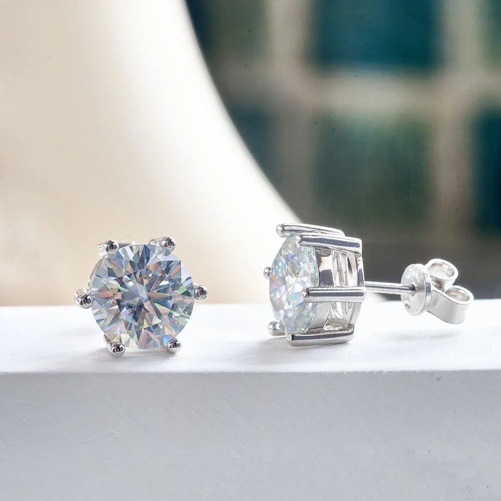 Moissanite Stud Earrings 1-6ct GRA Certified 21 Colors 925 Sterling Silver
